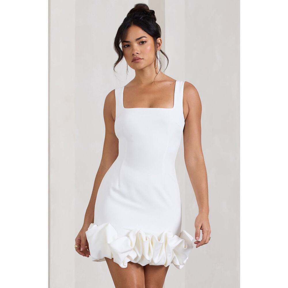 Club L LUCY WHITE STRAPPY MINI DRESS WITH RUFFLE TRIM